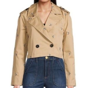 7 For All Mankind Floral Jacket Cropped Trench Coat Tan Beige | Women's Size XS